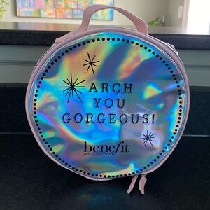 Round metallic makeup bag